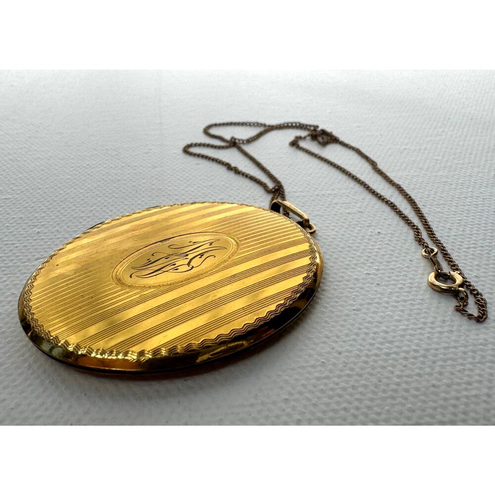 Vintage La Mode 12K Gold Filled Oval Locket Necklace Monogram Pendant